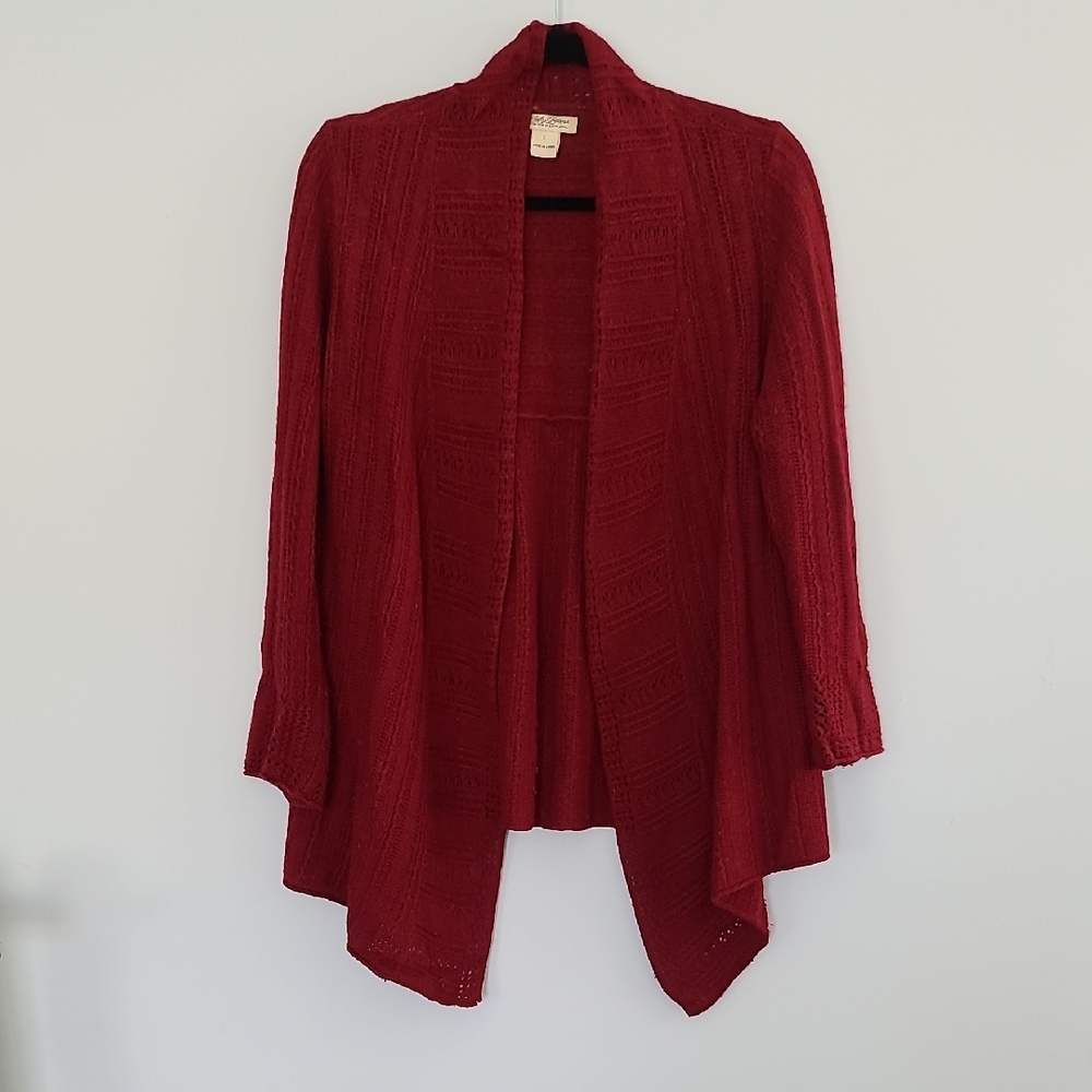 Lucky Brand Red Cardigan Sweater with Waterfall Design
